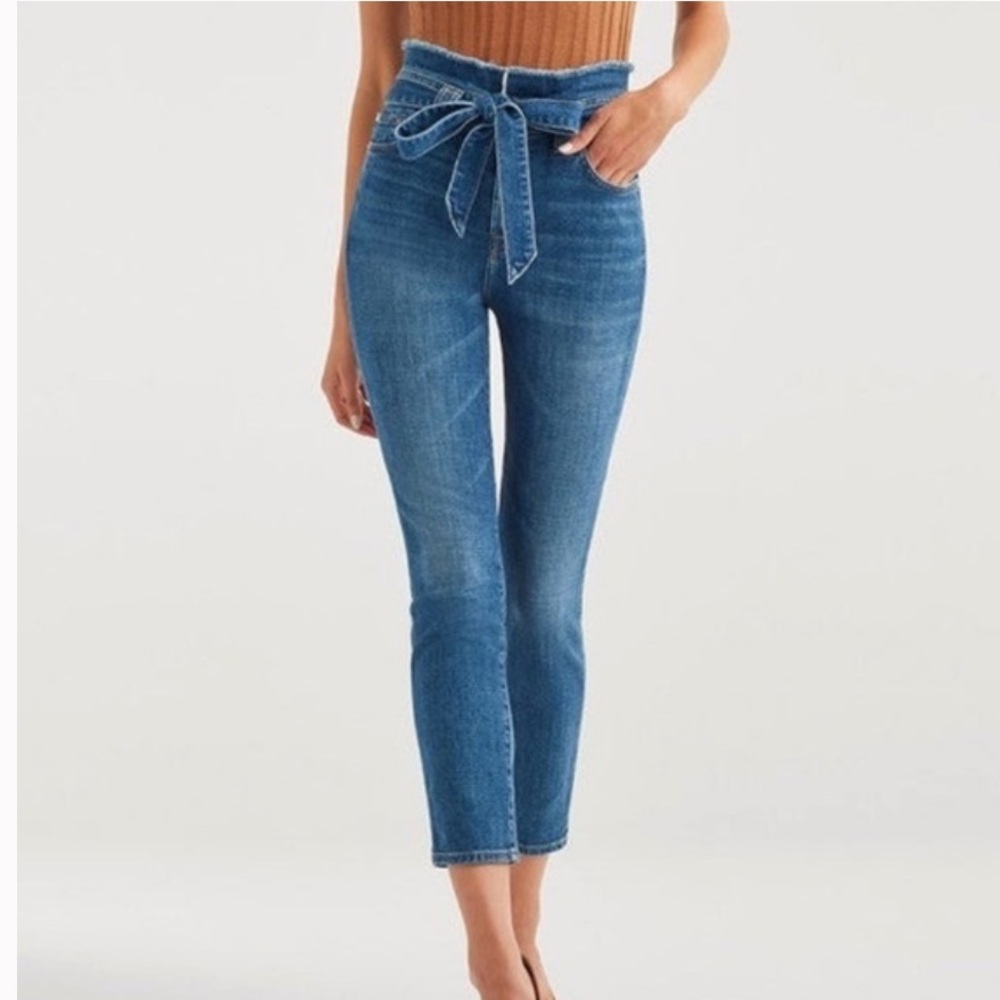 7 For All Mankind Paperbag High Rise Tie Belt Cropped Jeans, Size 28